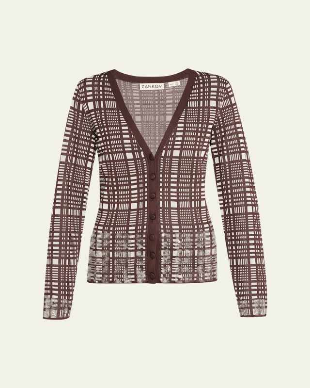 Elise Sequined Check V-Neck Cardigan